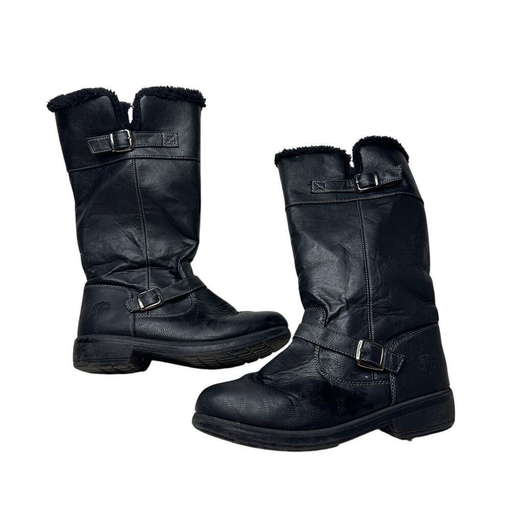 totes Size 9 Black Ashton Faux Fur Pull on Buckled Knee High Boots Fall Winter